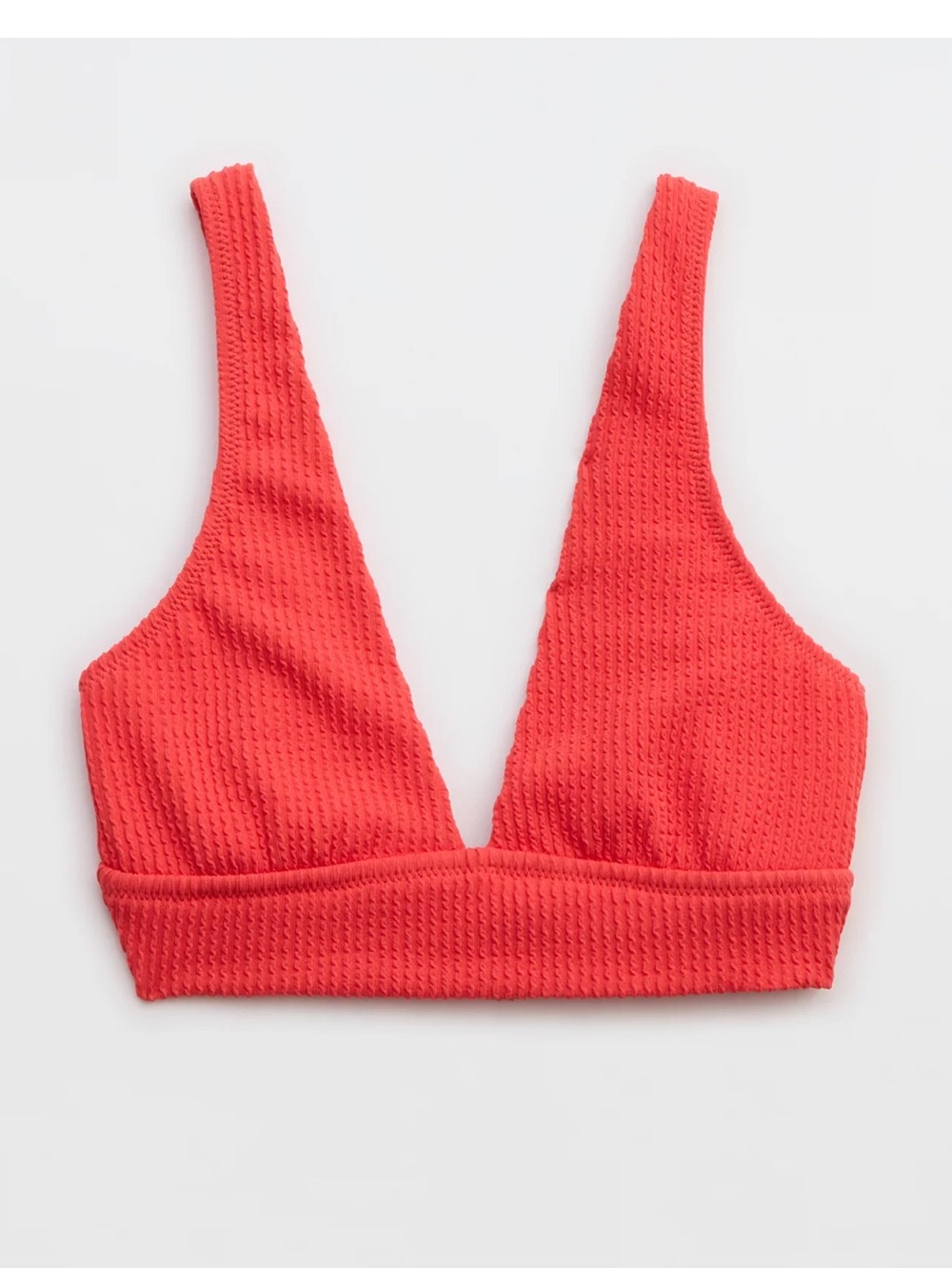 aerie Crinkle Longline Plunge Bikini Top - Coral Red